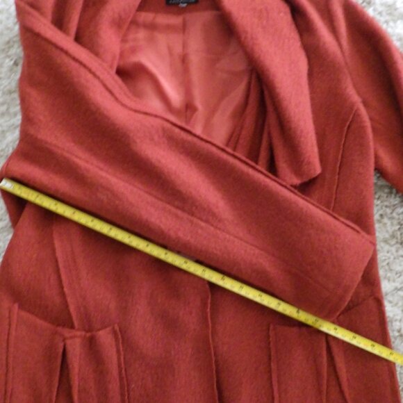 Vex Collection Women's 100% Wool Coat Orange Lined Pockets Button Closure Pleats - Picture 11 of 11